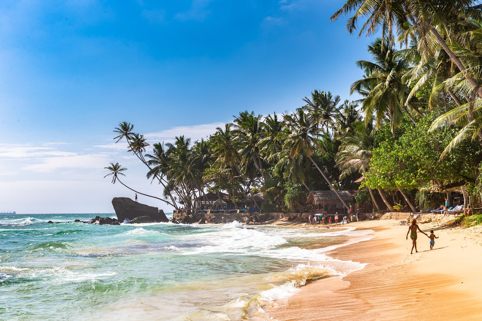 Beach view in Unawatuna, Sri Lanka.