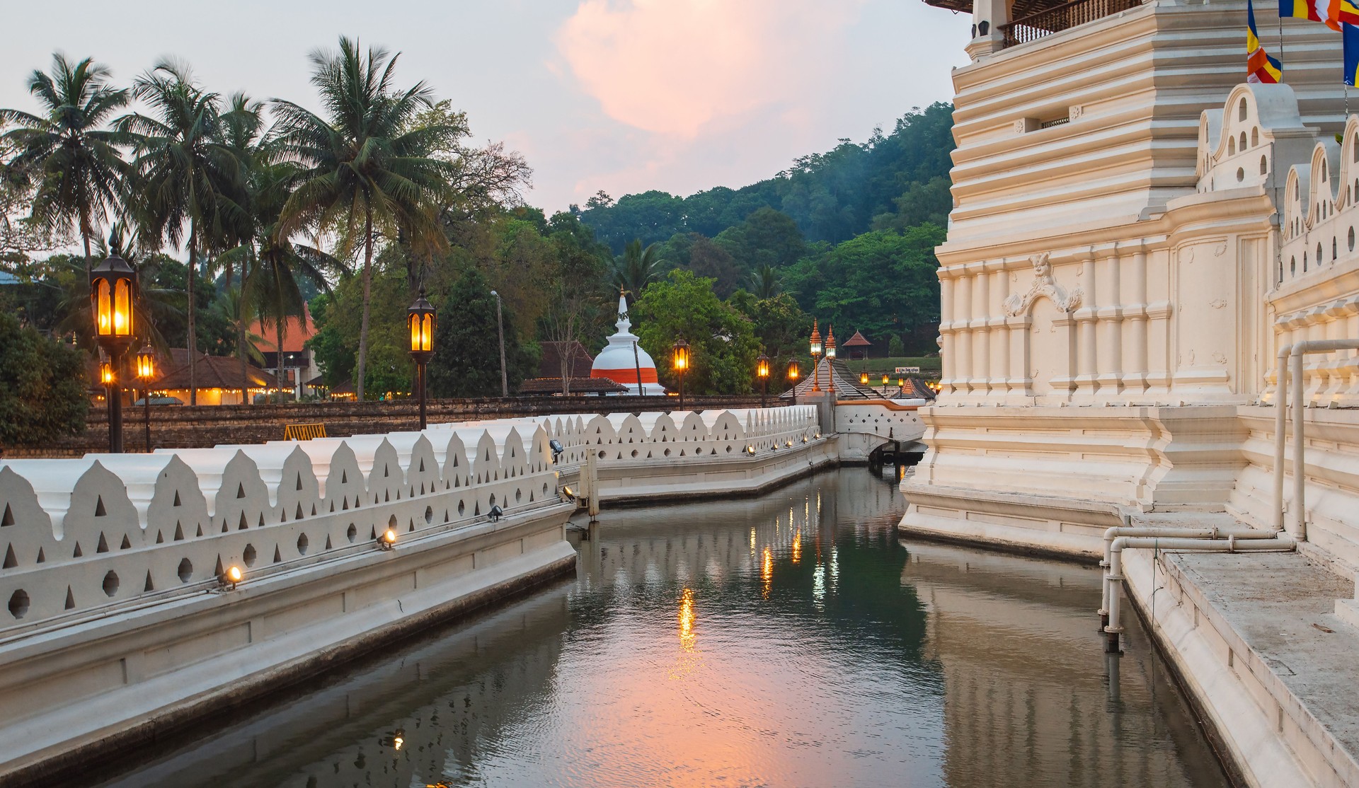 Tourists and Worshipers Visiting the Temple of the Sacred Tooth Relic in Kandy, Sri Lanka